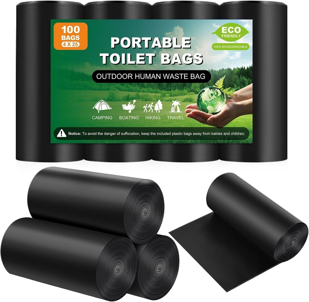 100 Portable Toilet Bags, Thick Biodegradable for Potty, 8 Gal Compost Outdoor